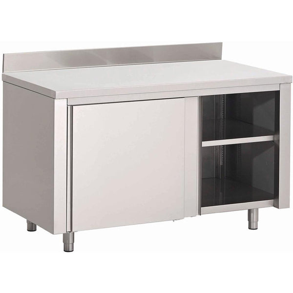 Table armoire inox avec portes coulissantes et dosseret Gastro M 1600 x 700 x 850mm